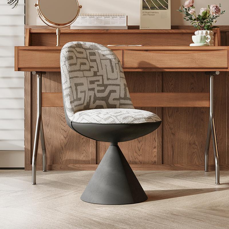 Modern Minimalist Curved Conical Jacquard Fabric Carbon Steel Vanity Stool Backrest Armless For Bedroom