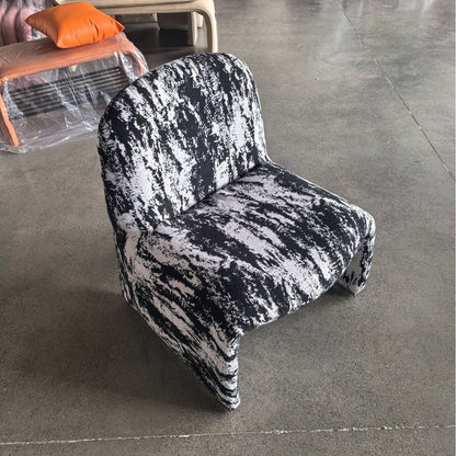 Contemporary Nordic Curved Rectangular Sherpa Fabric Cotton Linen Solid Wood Accent Chair Backrest Armless For Living Room