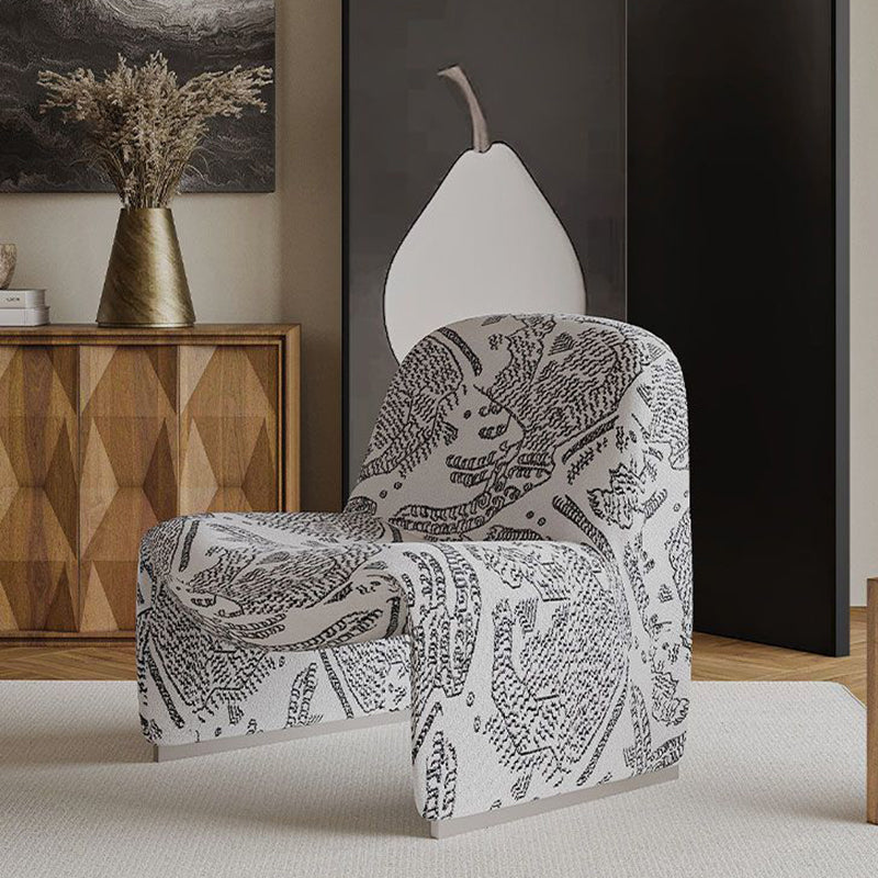 Contemporary Nordic Curved Rectangular Sherpa Fabric Cotton Linen Solid Wood Accent Chair Backrest Armless For Living Room