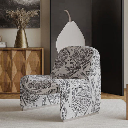 Contemporary Nordic Curved Rectangular Sherpa Fabric Cotton Linen Solid Wood Accent Chair Backrest Armless For Living Room