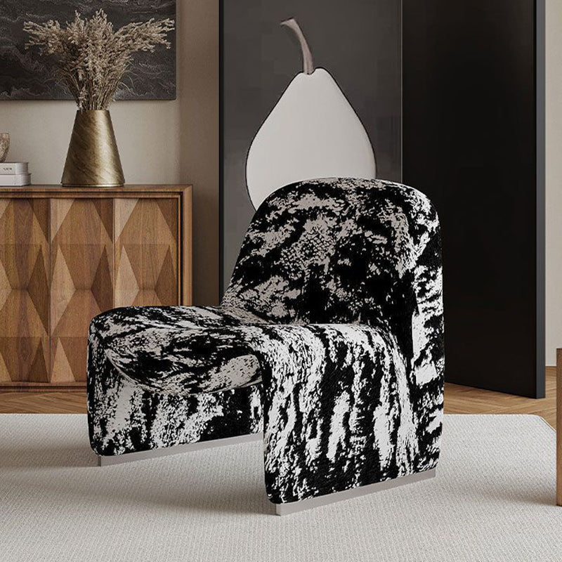Contemporary Nordic Curved Rectangular Sherpa Fabric Cotton Linen Solid Wood Accent Chair Backrest Armless For Living Room