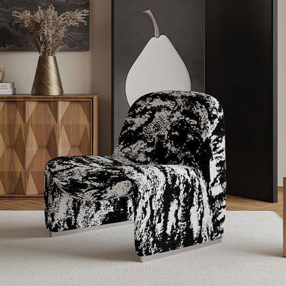 Contemporary Nordic Curved Rectangular Sherpa Fabric Cotton Linen Solid Wood Accent Chair Backrest Armless For Living Room