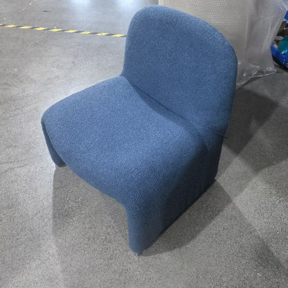 Contemporary Nordic Curved Rectangular Sherpa Fabric Cotton Linen Solid Wood Accent Chair Backrest Armless For Living Room