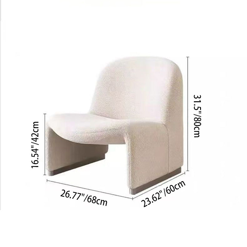 Contemporary Nordic Curved Rectangular Sherpa Fabric Cotton Linen Solid Wood Accent Chair Backrest Armless For Living Room