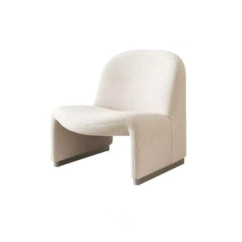 Contemporary Nordic Curved Rectangular Sherpa Fabric Cotton Linen Solid Wood Accent Chair Backrest Armless For Living Room