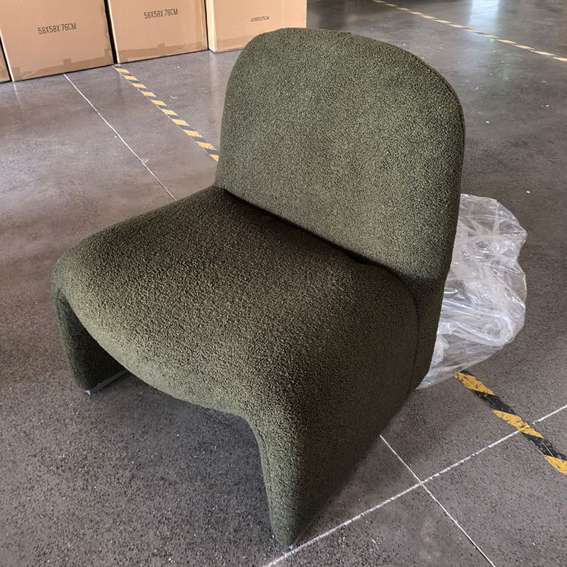 Contemporary Nordic Curved Rectangular Sherpa Fabric Cotton Linen Solid Wood Accent Chair Backrest Armless For Living Room