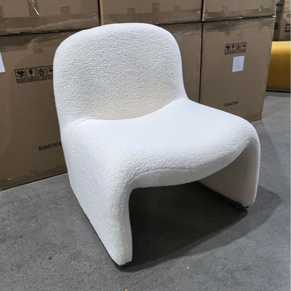 Contemporary Nordic Curved Rectangular Sherpa Fabric Cotton Linen Solid Wood Accent Chair Backrest Armless For Living Room