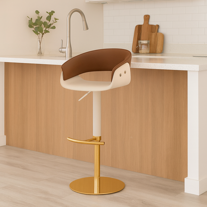 Modern Minimalist Curved Stainless Steel Faux Saddle Leather Bar Stool Backless Armless For Dining Room & Kitchen
