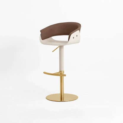 Modern Minimalist Curved Stainless Steel Faux Saddle Leather Bar Stool Backless Armless For Dining Room & Kitchen