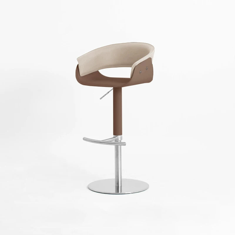 Modern Minimalist Curved Stainless Steel Faux Saddle Leather Bar Stool Backless Armless For Dining Room & Kitchen