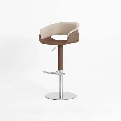 Modern Minimalist Curved Stainless Steel Faux Saddle Leather Bar Stool Backless Armless For Dining Room & Kitchen
