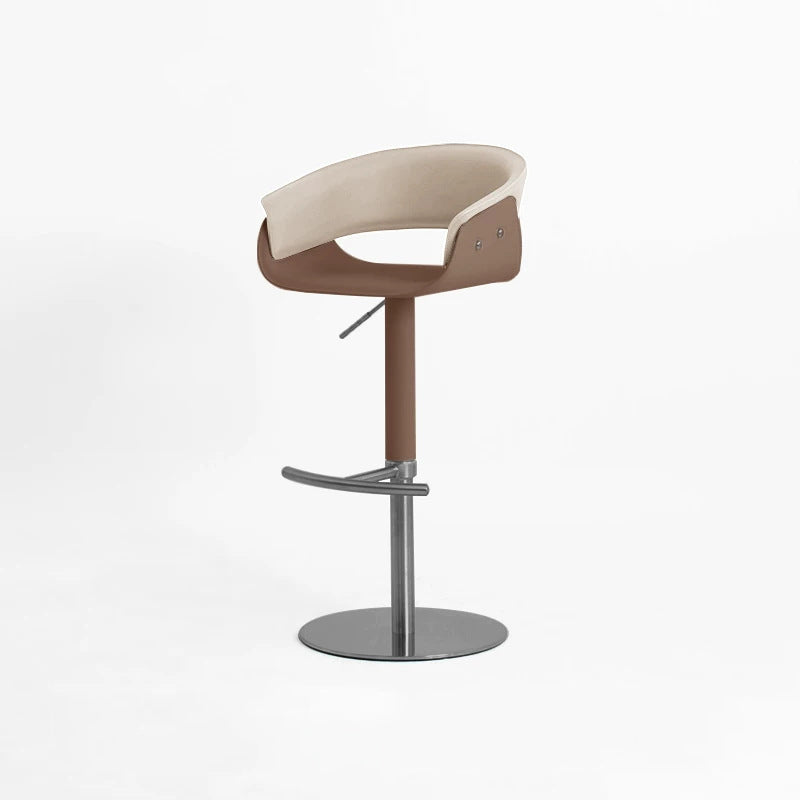 Modern Minimalist Curved Stainless Steel Faux Saddle Leather Bar Stool Backless Armless For Dining Room & Kitchen