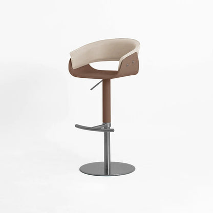 Modern Minimalist Curved Stainless Steel Faux Saddle Leather Bar Stool Backless Armless For Dining Room & Kitchen