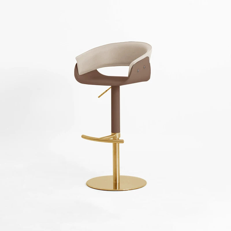 Modern Minimalist Curved Stainless Steel Faux Saddle Leather Bar Stool Backless Armless For Dining Room & Kitchen