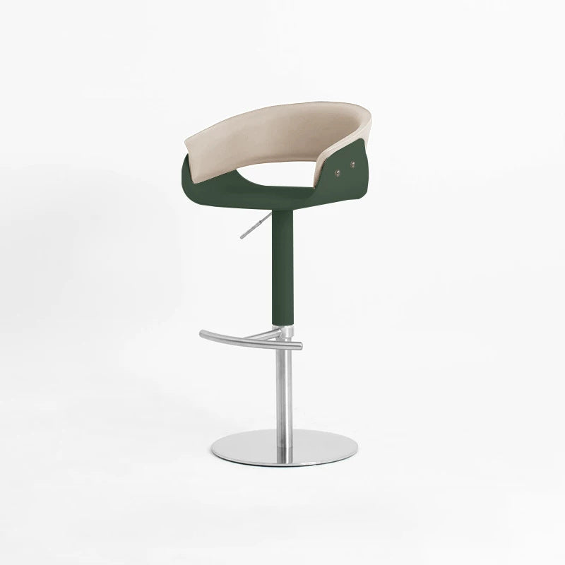 Modern Minimalist Curved Stainless Steel Faux Saddle Leather Bar Stool Backless Armless For Dining Room & Kitchen
