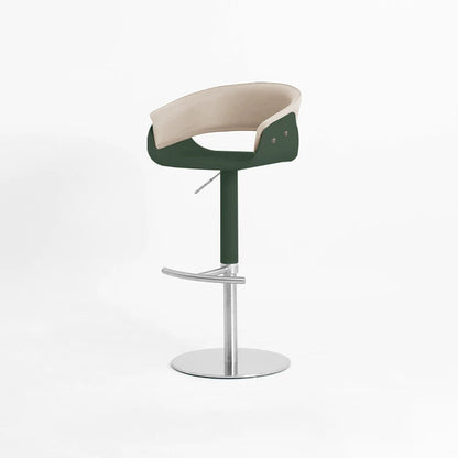 Modern Minimalist Curved Stainless Steel Faux Saddle Leather Bar Stool Backless Armless For Dining Room & Kitchen