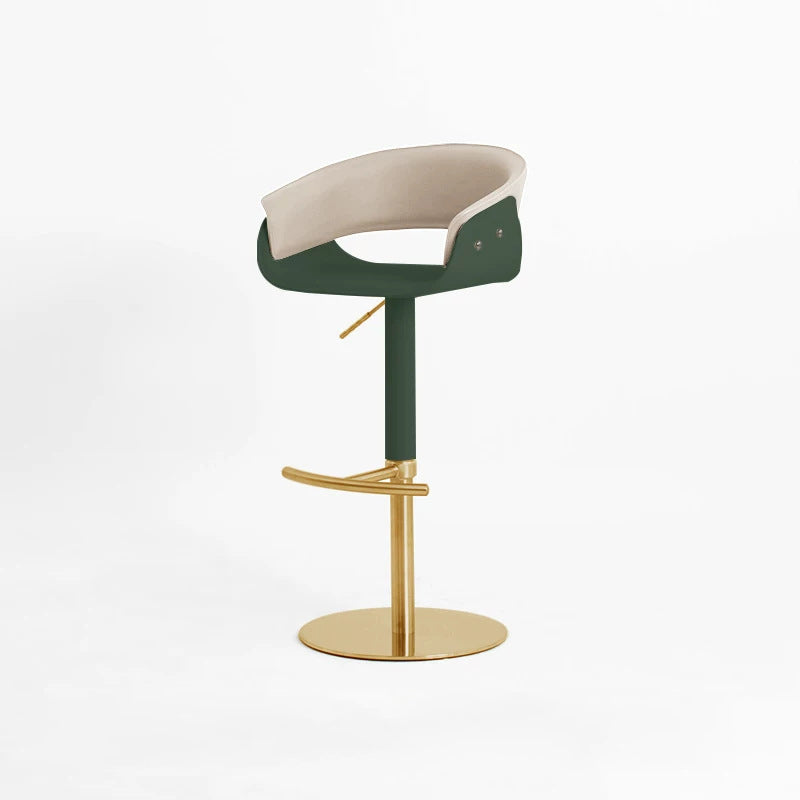 Modern Minimalist Curved Stainless Steel Faux Saddle Leather Bar Stool Backless Armless For Dining Room & Kitchen