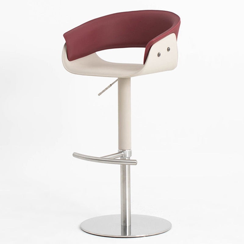 Modern Minimalist Curved Stainless Steel Faux Saddle Leather Bar Stool Backless Armless For Dining Room & Kitchen