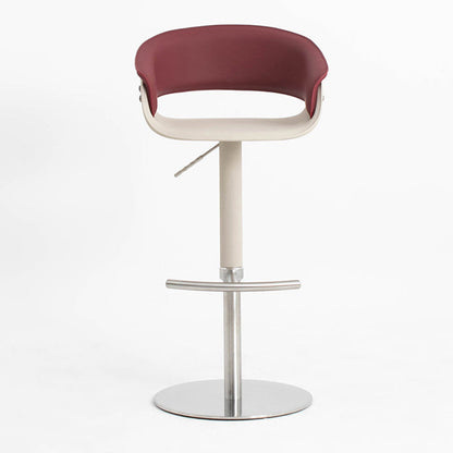 Modern Minimalist Curved Stainless Steel Faux Saddle Leather Bar Stool Backless Armless For Dining Room & Kitchen