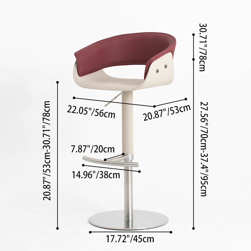 Modern Minimalist Curved Stainless Steel Faux Saddle Leather Bar Stool Backless Armless For Dining Room & Kitchen