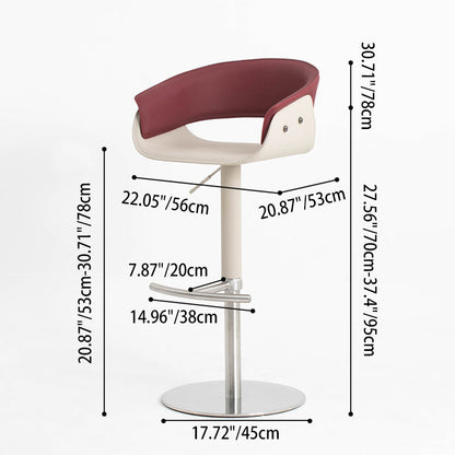 Modern Minimalist Curved Stainless Steel Faux Saddle Leather Bar Stool Backless Armless For Dining Room & Kitchen
