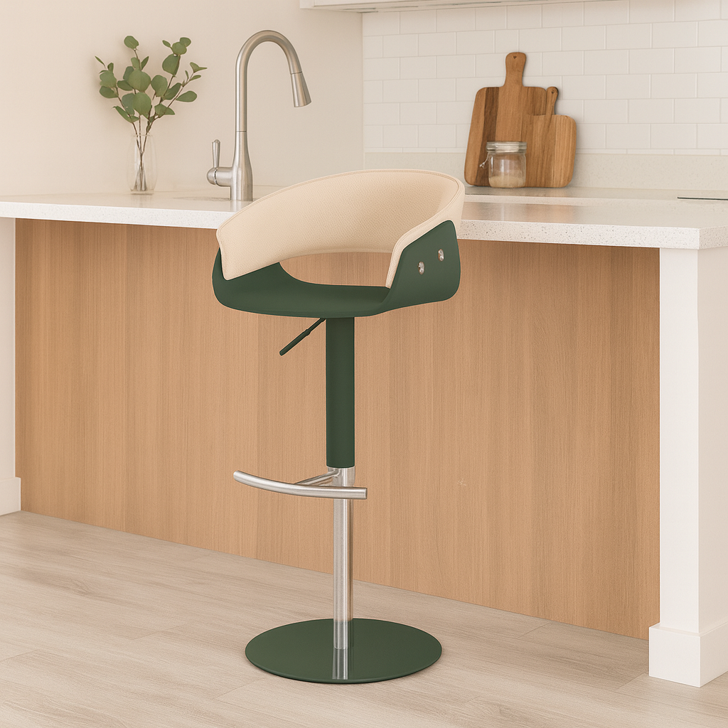 Modern Minimalist Curved Stainless Steel Faux Saddle Leather Bar Stool Backless Armless For Dining Room & Kitchen