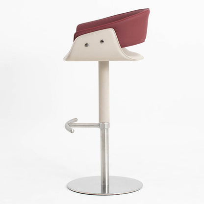 Modern Minimalist Curved Stainless Steel Faux Saddle Leather Bar Stool Backless Armless For Dining Room & Kitchen
