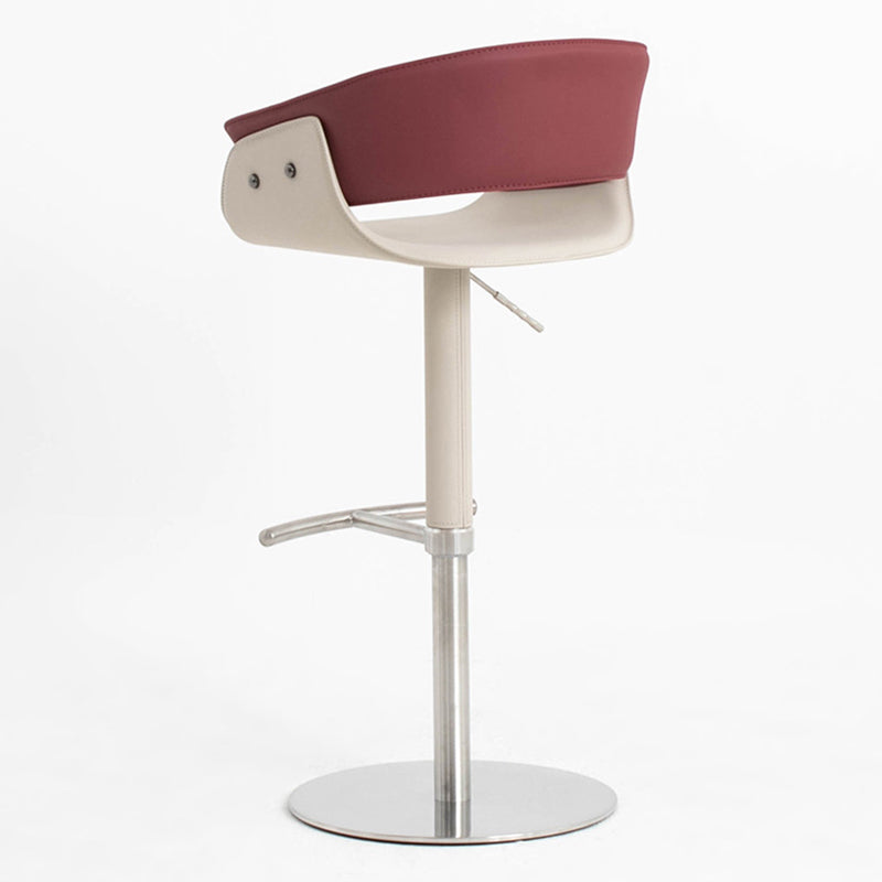 Modern Minimalist Curved Stainless Steel Faux Saddle Leather Bar Stool Backless Armless For Dining Room & Kitchen