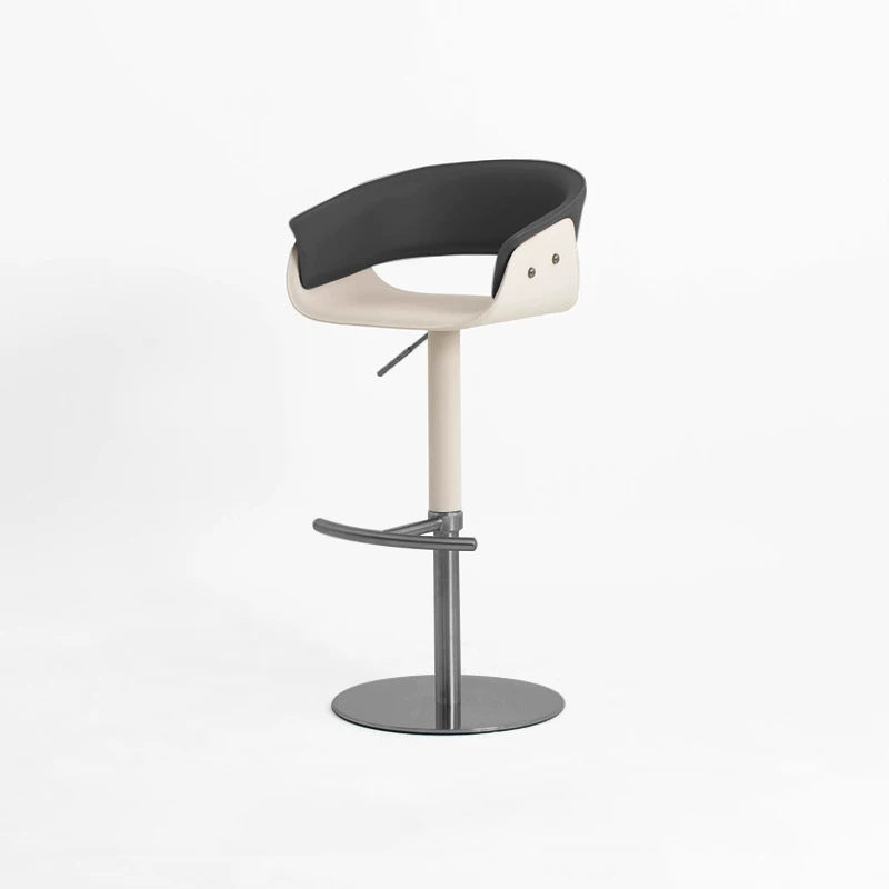 Modern Minimalist Curved Stainless Steel Faux Saddle Leather Bar Stool Backless Armless For Dining Room & Kitchen