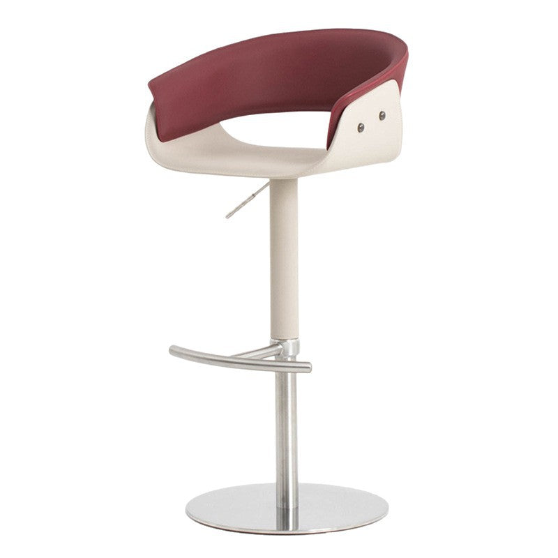 Modern Minimalist Curved Stainless Steel Faux Saddle Leather Bar Stool Backless Armless For Dining Room & Kitchen