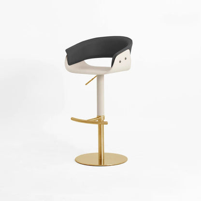 Modern Minimalist Curved Stainless Steel Faux Saddle Leather Bar Stool Backless Armless For Dining Room & Kitchen