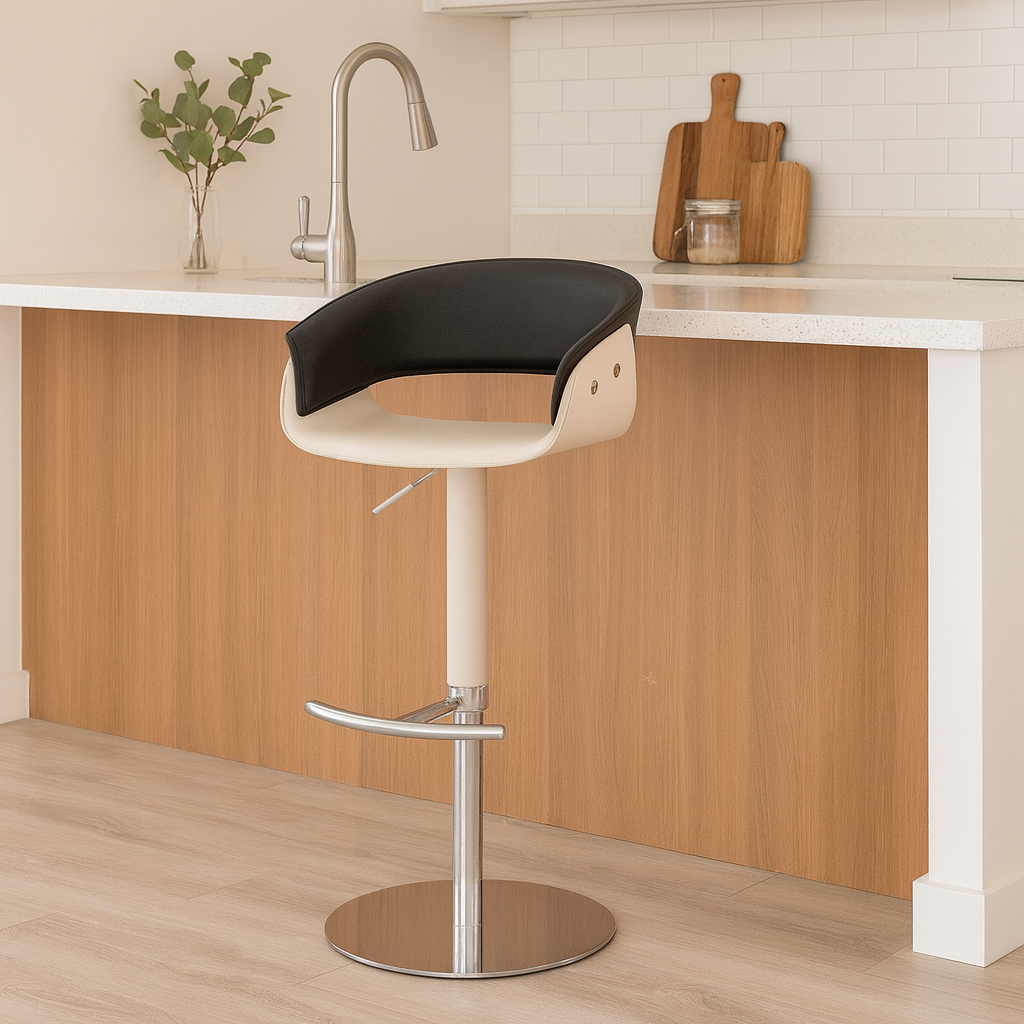 Modern Minimalist Curved Stainless Steel Faux Saddle Leather Bar Stool Backless Armless For Dining Room & Kitchen