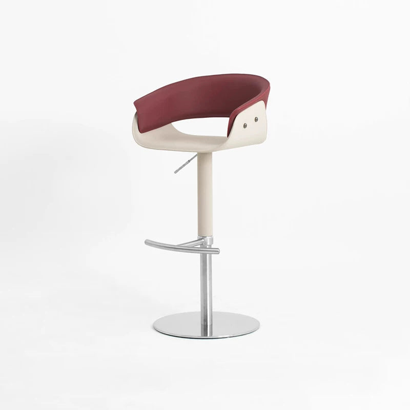 Modern Minimalist Curved Stainless Steel Faux Saddle Leather Bar Stool Backless Armless For Dining Room & Kitchen