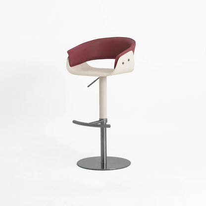 Modern Minimalist Curved Stainless Steel Faux Saddle Leather Bar Stool Backless Armless For Dining Room & Kitchen