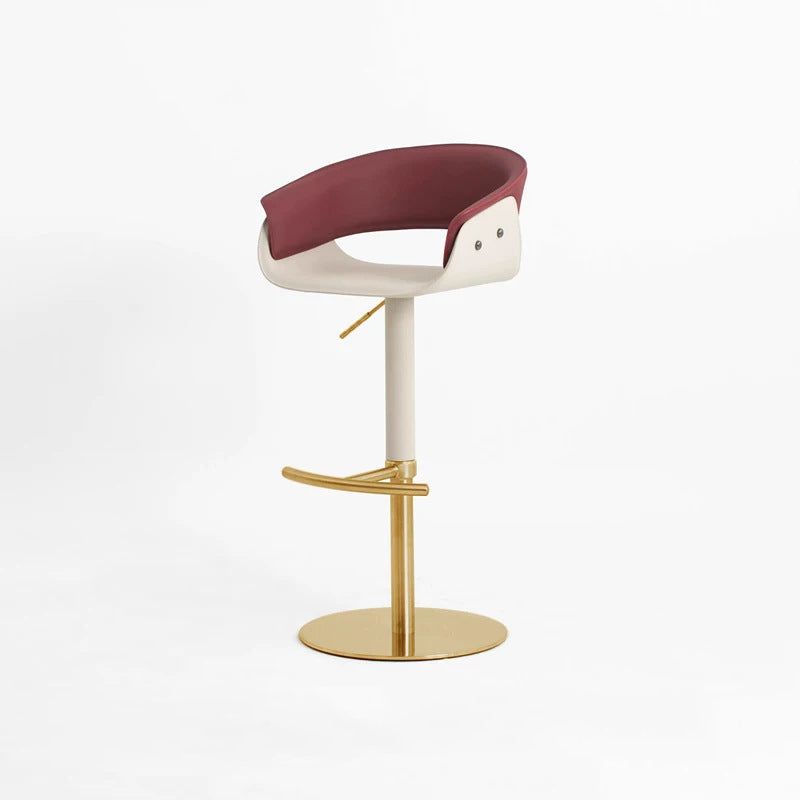 Modern Minimalist Curved Stainless Steel Faux Saddle Leather Bar Stool Backless Armless For Dining Room & Kitchen
