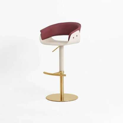 Modern Minimalist Curved Stainless Steel Faux Saddle Leather Bar Stool Backless Armless For Dining Room & Kitchen