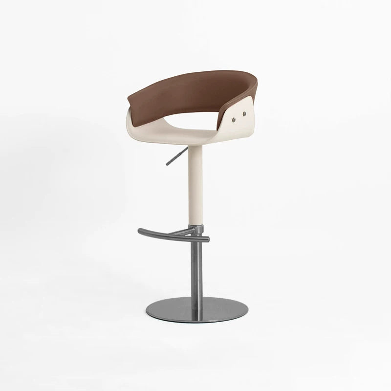 Modern Minimalist Curved Stainless Steel Faux Saddle Leather Bar Stool Backless Armless For Dining Room & Kitchen