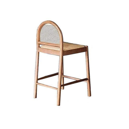 Traditional French Arched Rubberwood Rattan Bar Stool Backrest Armless For Dining Room & Kitchen