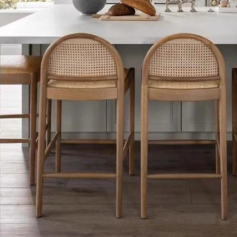 Traditional French Arched Rubberwood Rattan Bar Stool Backrest Armless For Dining Room & Kitchen