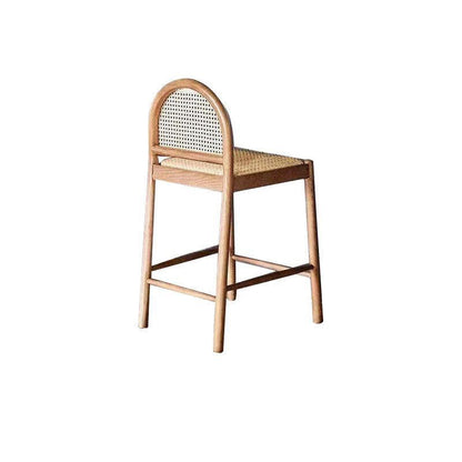 Traditional French Arched Rubberwood Rattan Bar Stool Backrest Armless For Dining Room & Kitchen