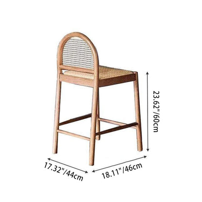 Traditional French Arched Rubberwood Rattan Bar Stool Backrest Armless For Dining Room & Kitchen