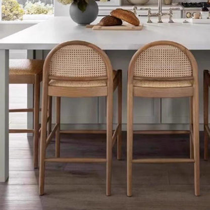 Traditional French Arched Rubberwood Rattan Bar Stool Backrest Armless For Dining Room & Kitchen