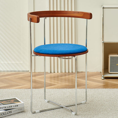 Contemporary Nordic Cylindrical Cotton-Linen Solid Wood Multi-Layer Board Steel Folding Dining Chair Backrest Armless For Dining Room & Kitchen