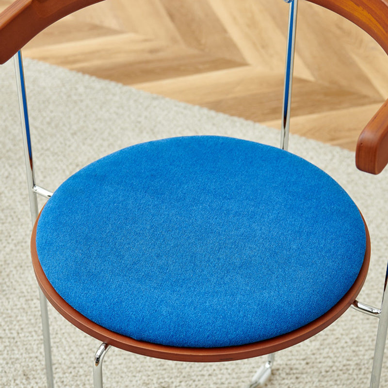 Contemporary Nordic Cylindrical Cotton-Linen Solid Wood Multi-Layer Board Steel Folding Dining Chair Backrest Armless For Dining Room & Kitchen