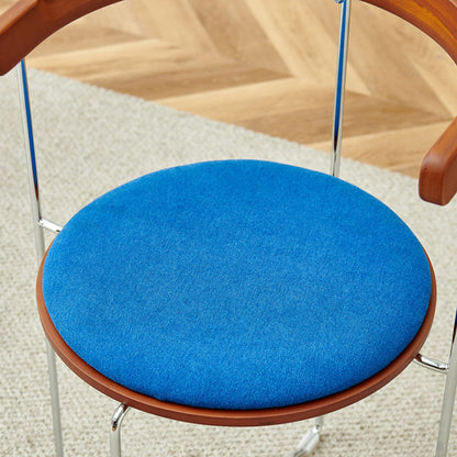 Contemporary Nordic Cylindrical Cotton-Linen Solid Wood Multi-Layer Board Steel Folding Dining Chair Backrest Armless For Dining Room & Kitchen