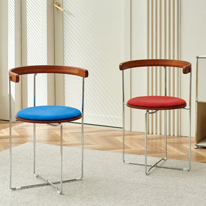 Contemporary Nordic Cylindrical Cotton-Linen Solid Wood Multi-Layer Board Steel Folding Dining Chair Backrest Armless For Dining Room & Kitchen