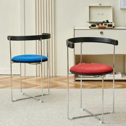 Contemporary Nordic Cylindrical Cotton-Linen Solid Wood Multi-Layer Board Steel Folding Dining Chair Backrest Armless For Dining Room & Kitchen