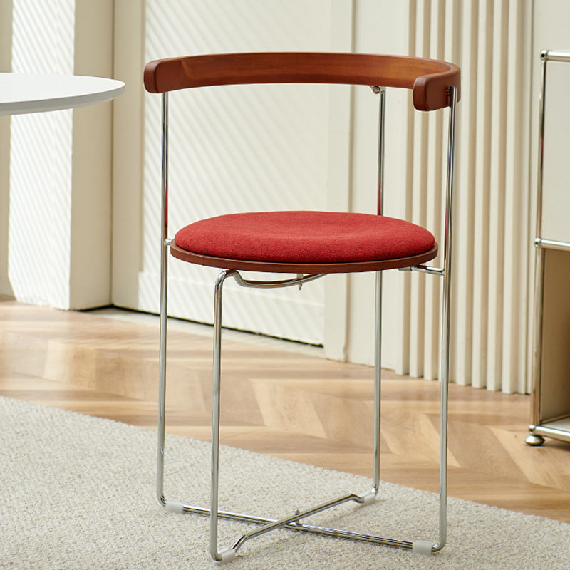 Contemporary Nordic Cylindrical Cotton-Linen Solid Wood Multi-Layer Board Steel Folding Dining Chair Backrest Armless For Dining Room & Kitchen