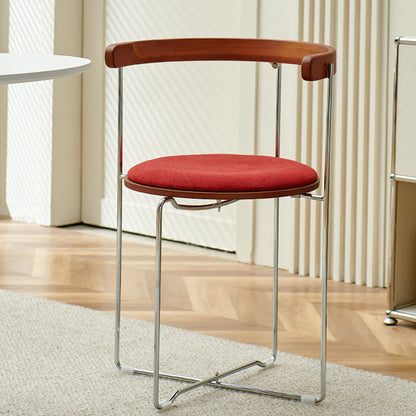 Contemporary Nordic Cylindrical Cotton-Linen Solid Wood Multi-Layer Board Steel Folding Dining Chair Backrest Armless For Dining Room & Kitchen