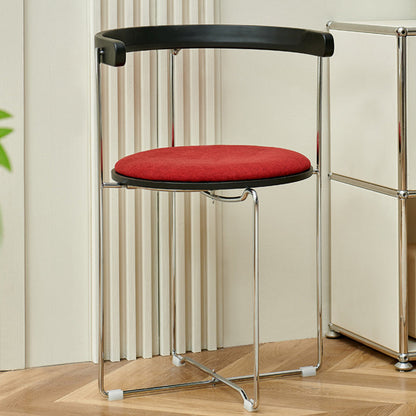Contemporary Nordic Cylindrical Cotton-Linen Solid Wood Multi-Layer Board Steel Folding Dining Chair Backrest Armless For Dining Room & Kitchen